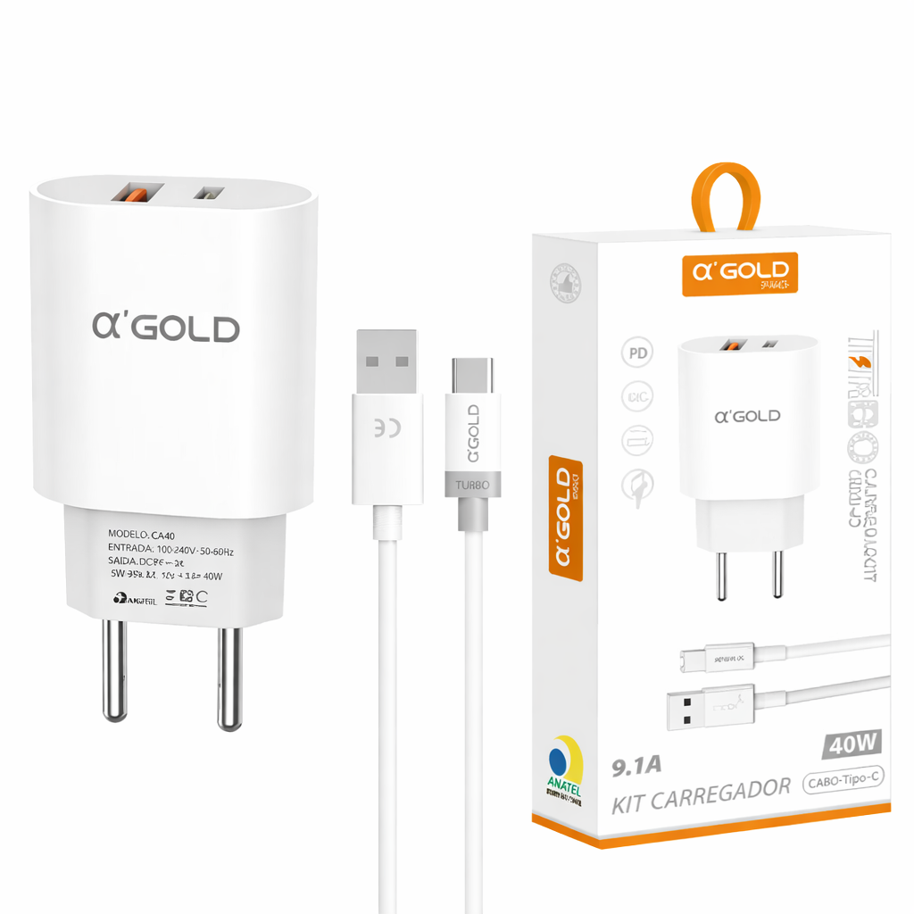 CARREGADOR TYPE C 2 USB 9.1A 40W CA40-3