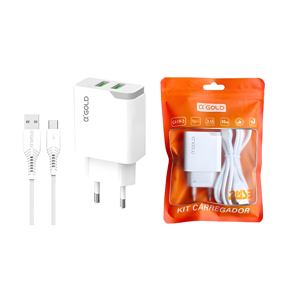 CARREGADOR TYPE C 2 USB 3.1A 15W CA19-3 SAQUIN