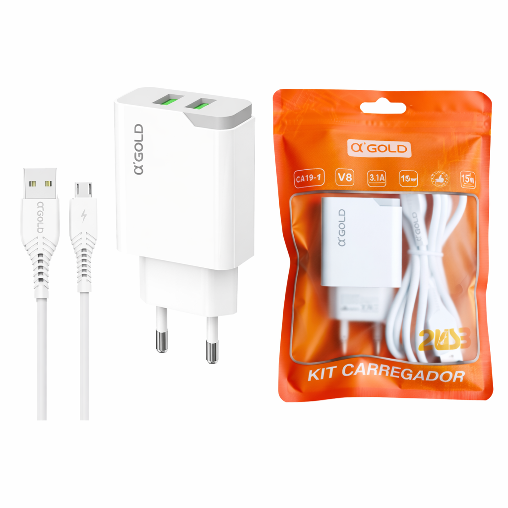 CARREGADOR V8 2 USB 3.1A 15W CA19-1 SAQUIN